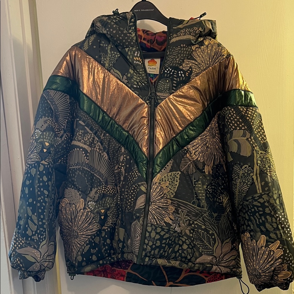 NWT FARM Rio Multicolor Reversible Puffer Jacket